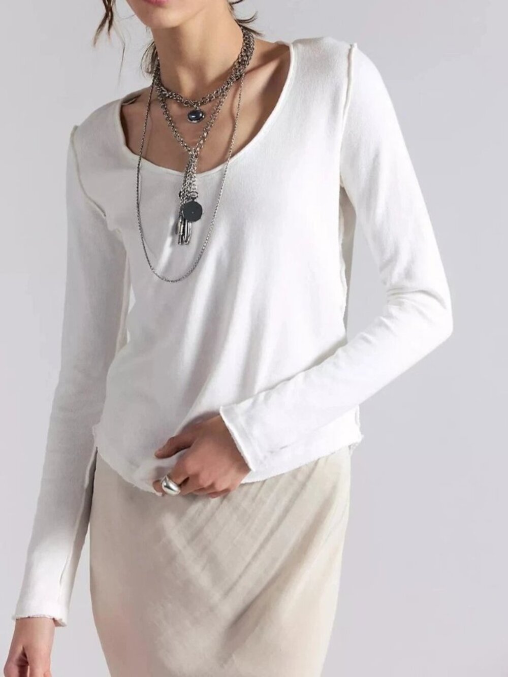 Free People We The Free Heather Long Sleeve Blouse Top Ribbed Cotton S 285096